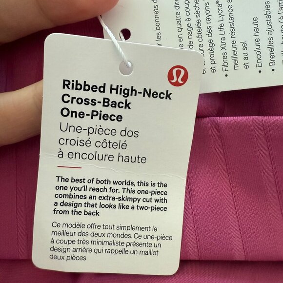 Lululemon Ribbed High Neck Cross Back One Piece Swimsuit Pink Medium Skimpy Cut - Picture 12 of 13
